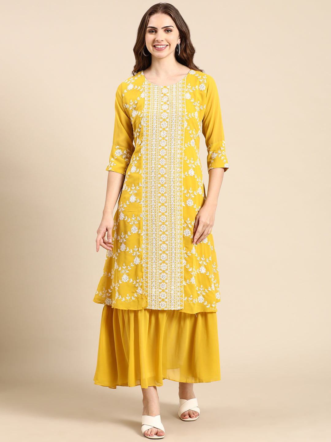 Women's Yellow Embellished Anarkali Kurta