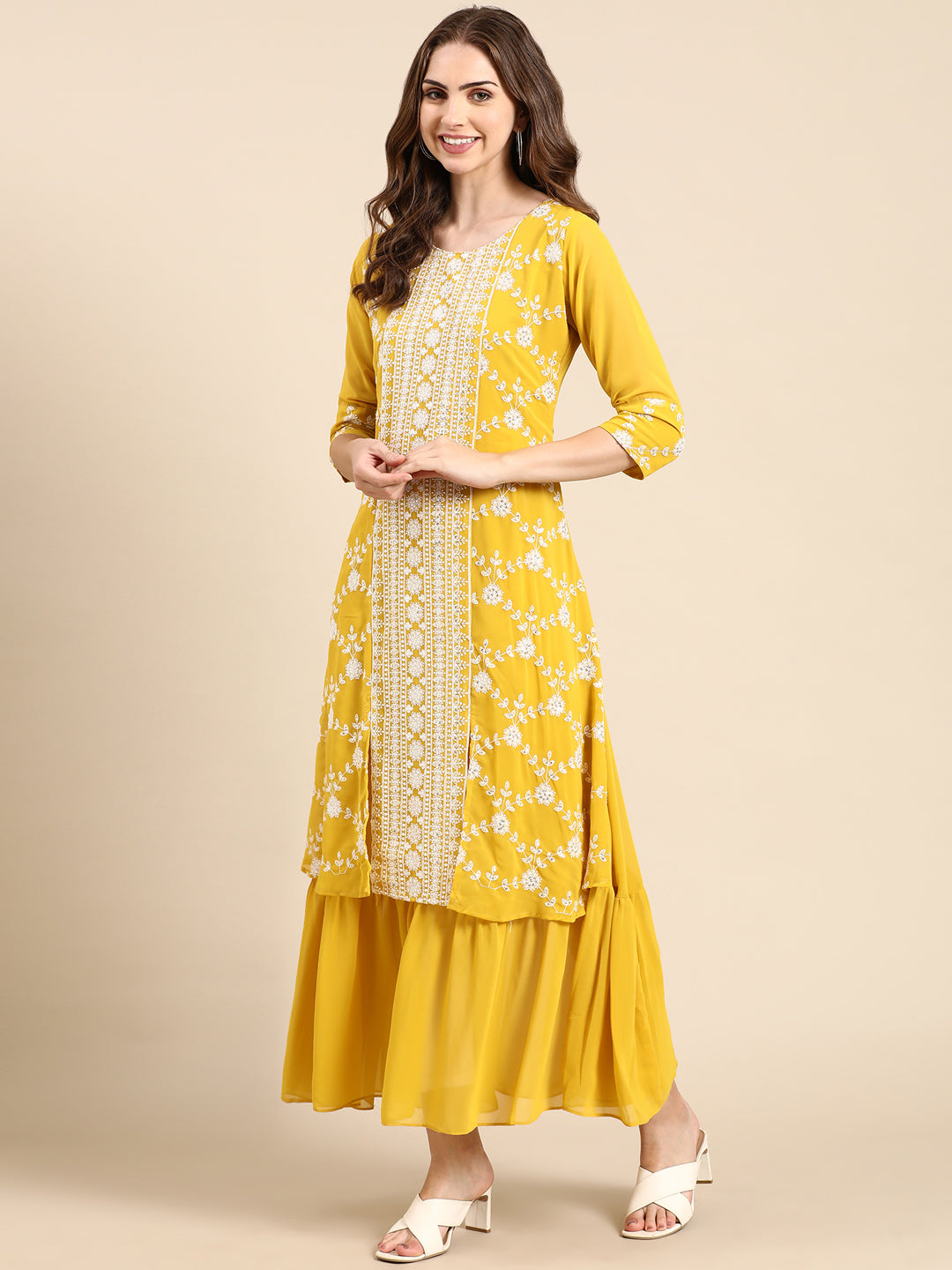 Women's Yellow Embellished Anarkali Kurta