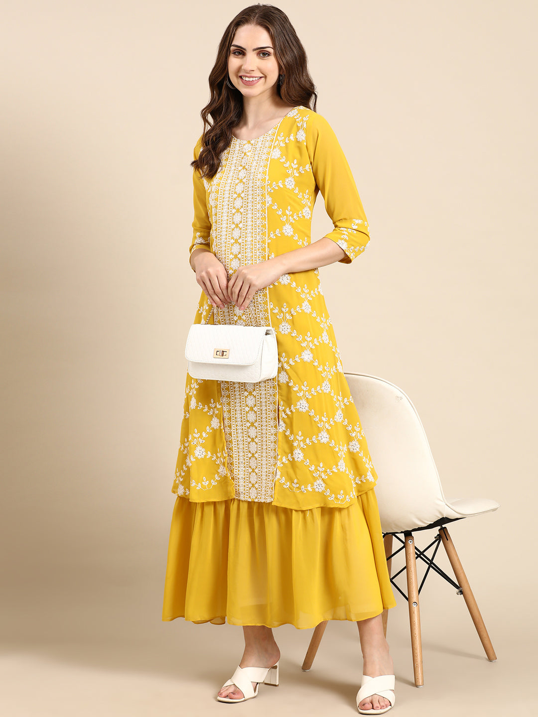 Women's Yellow Embellished Anarkali Kurta