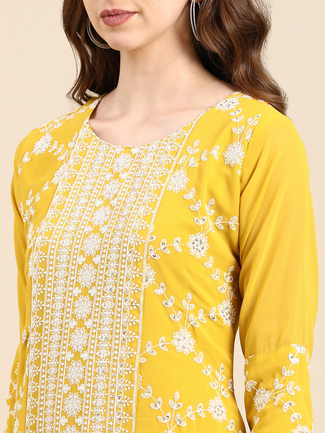 Women's Yellow Embellished Anarkali Kurta