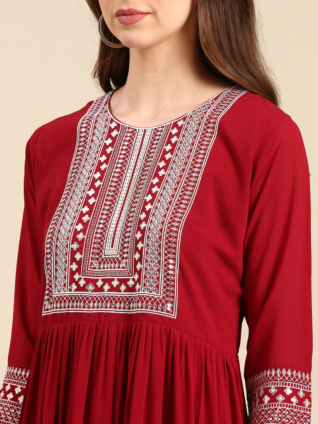 Women's Maroon Embellished Anarkali Kurta