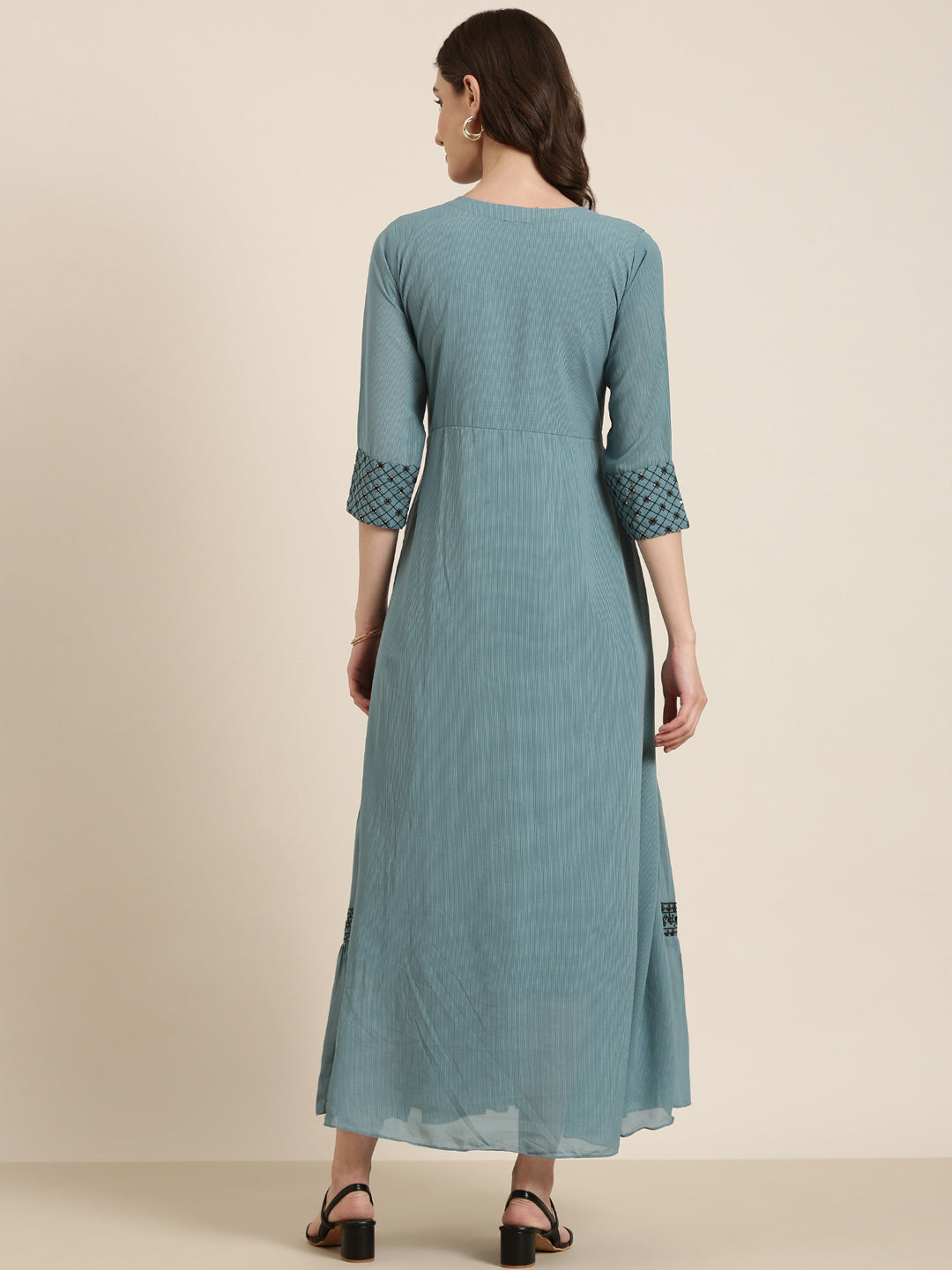 Women Teal Embellished Fit and Flare Kurta