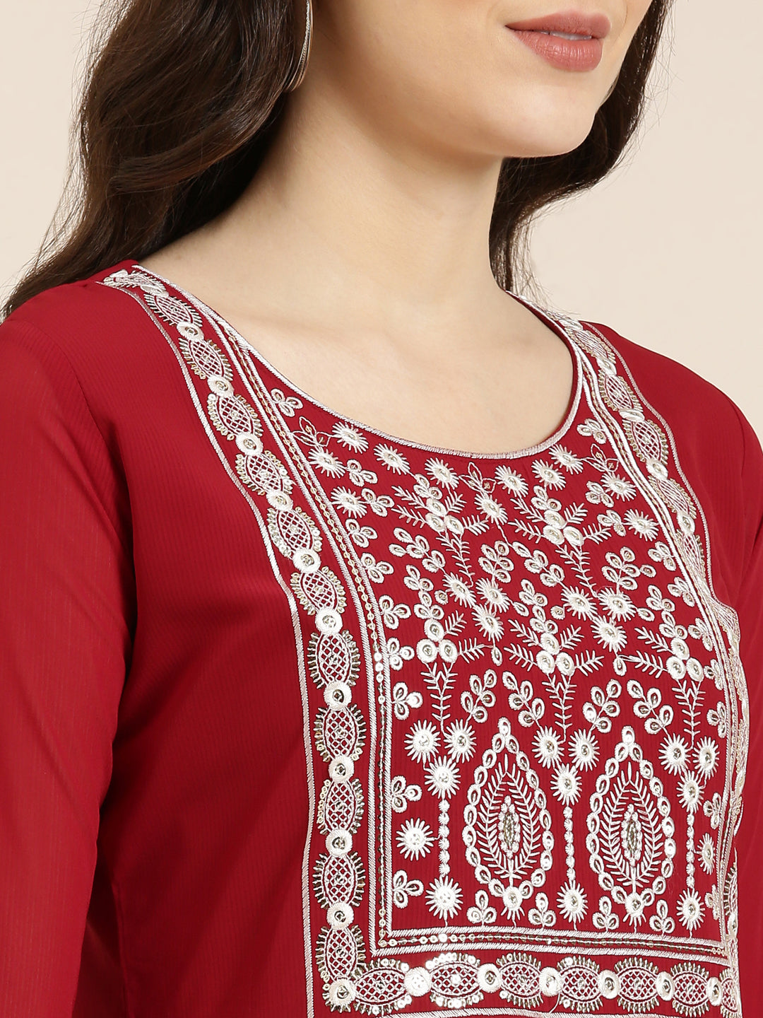 Women Maroon Embellished Anarkali Kurta