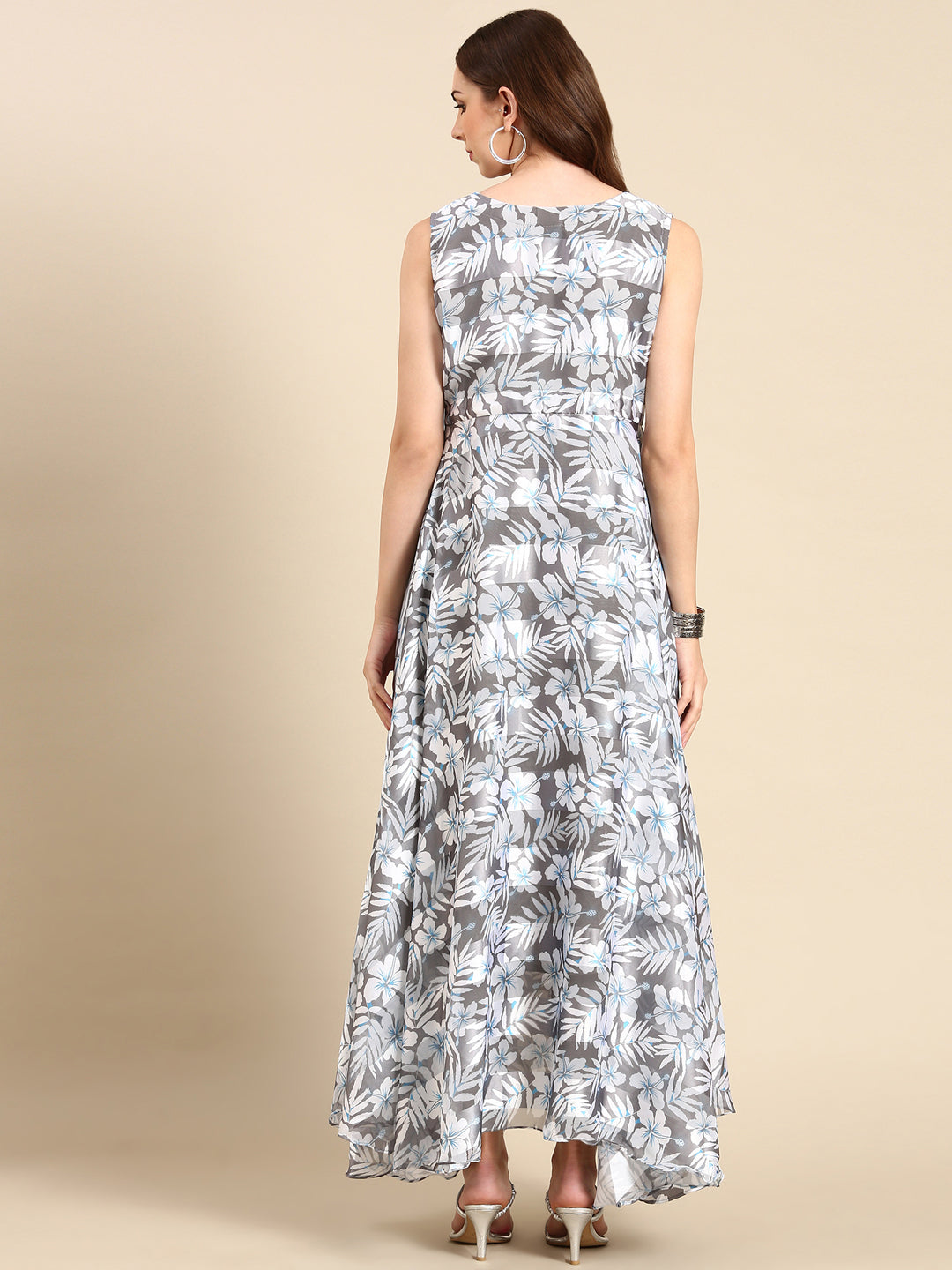 Women's Grey Printed Maxi Kurta