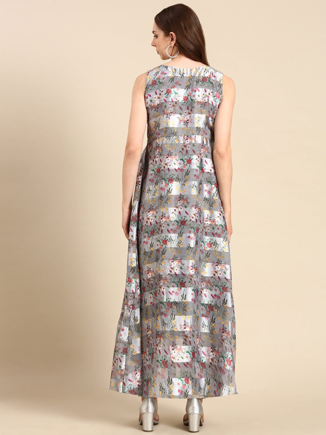 Women's Grey Printed Maxi Kurta