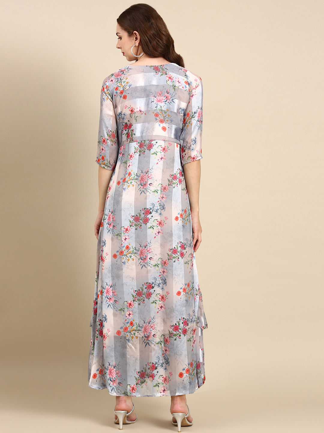 Women's Grey Printed Maxi Kurta