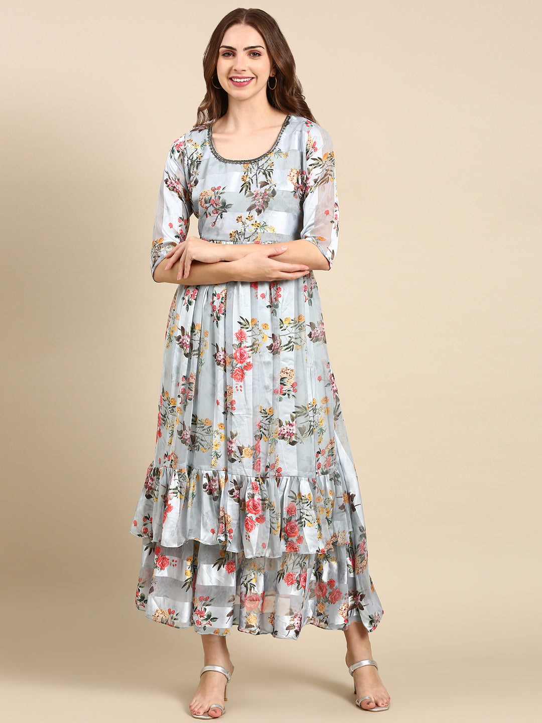 Women's Sea Green Printed Maxi Kurta