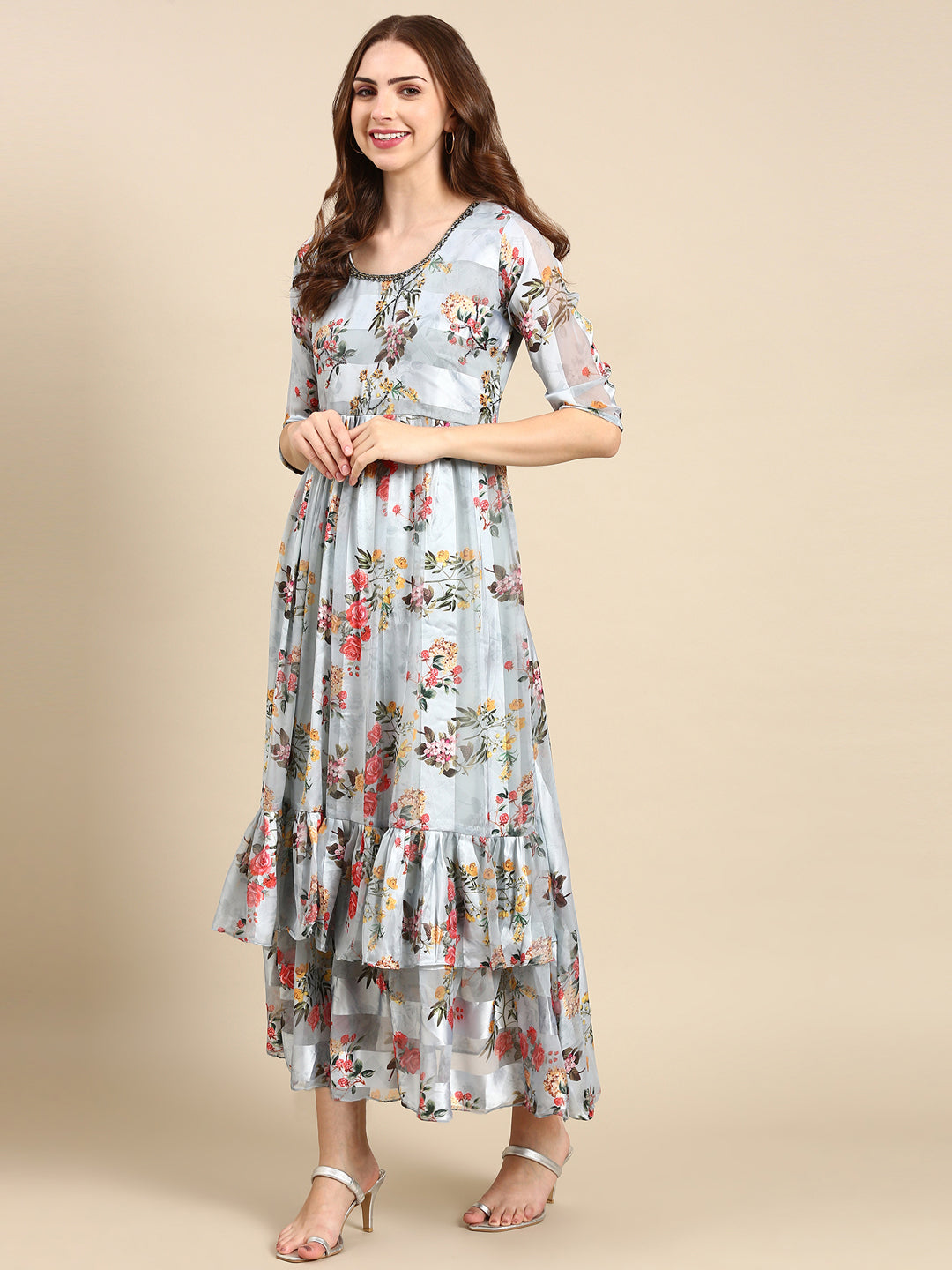 Women's Sea Green Printed Maxi Kurta