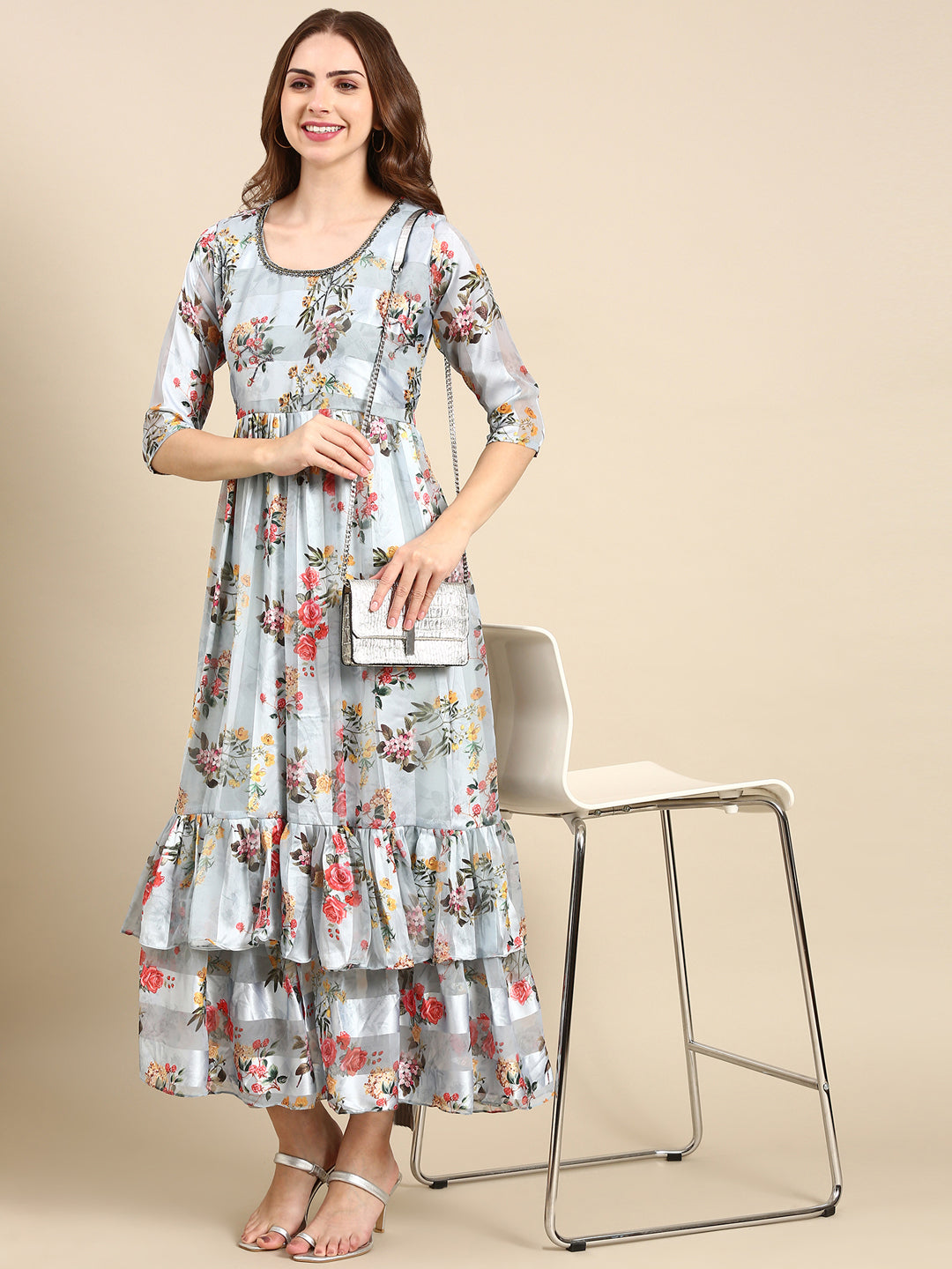 Women's Sea Green Printed Maxi Kurta