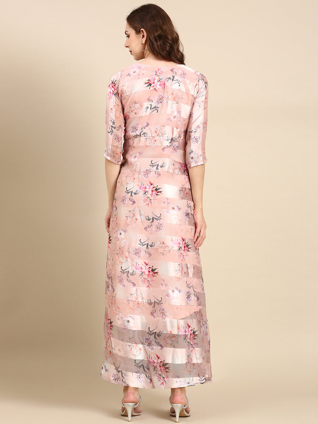 Women's Peach Printed Maxi Kurta