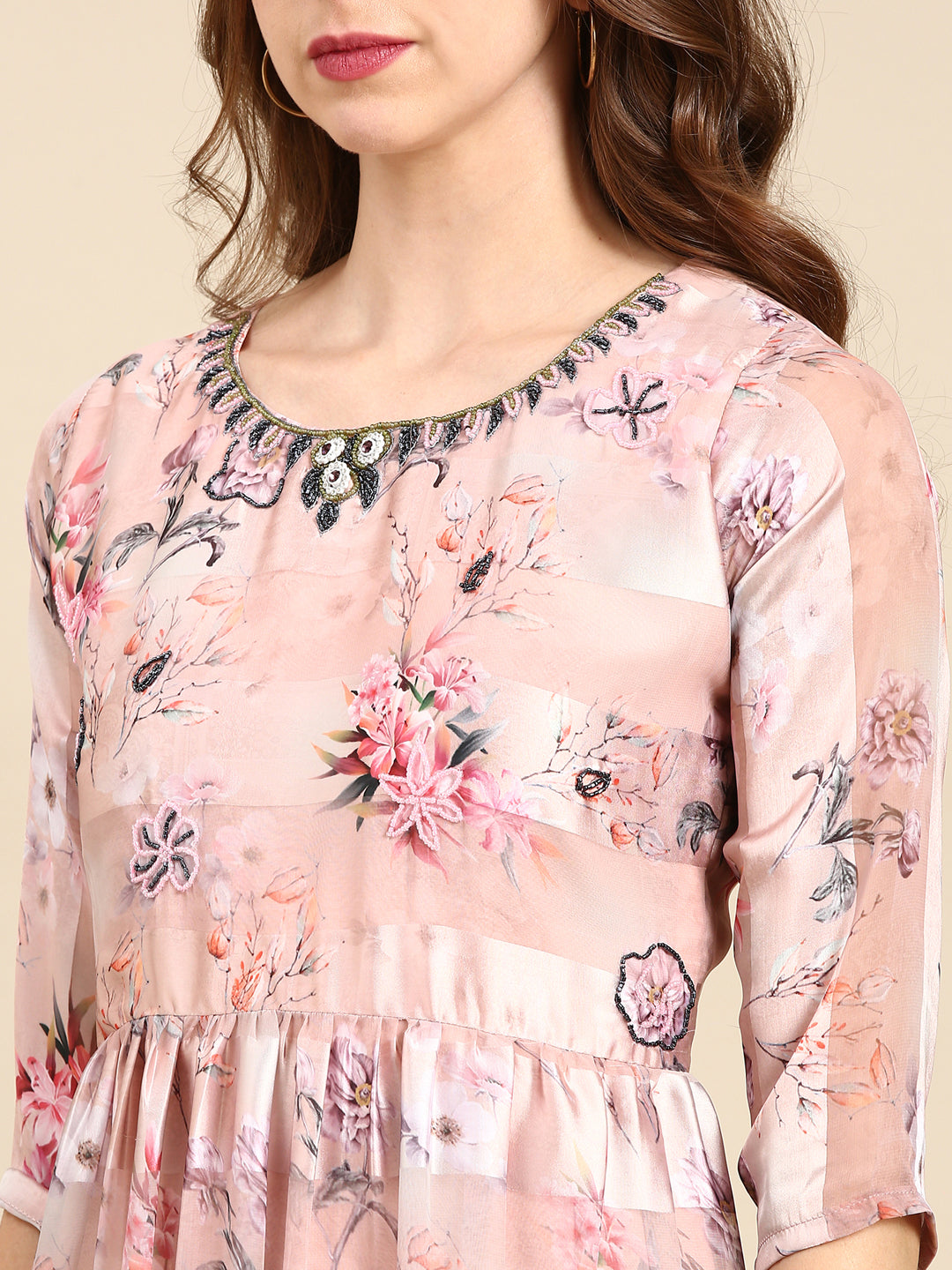 Women's Peach Printed Maxi Kurta