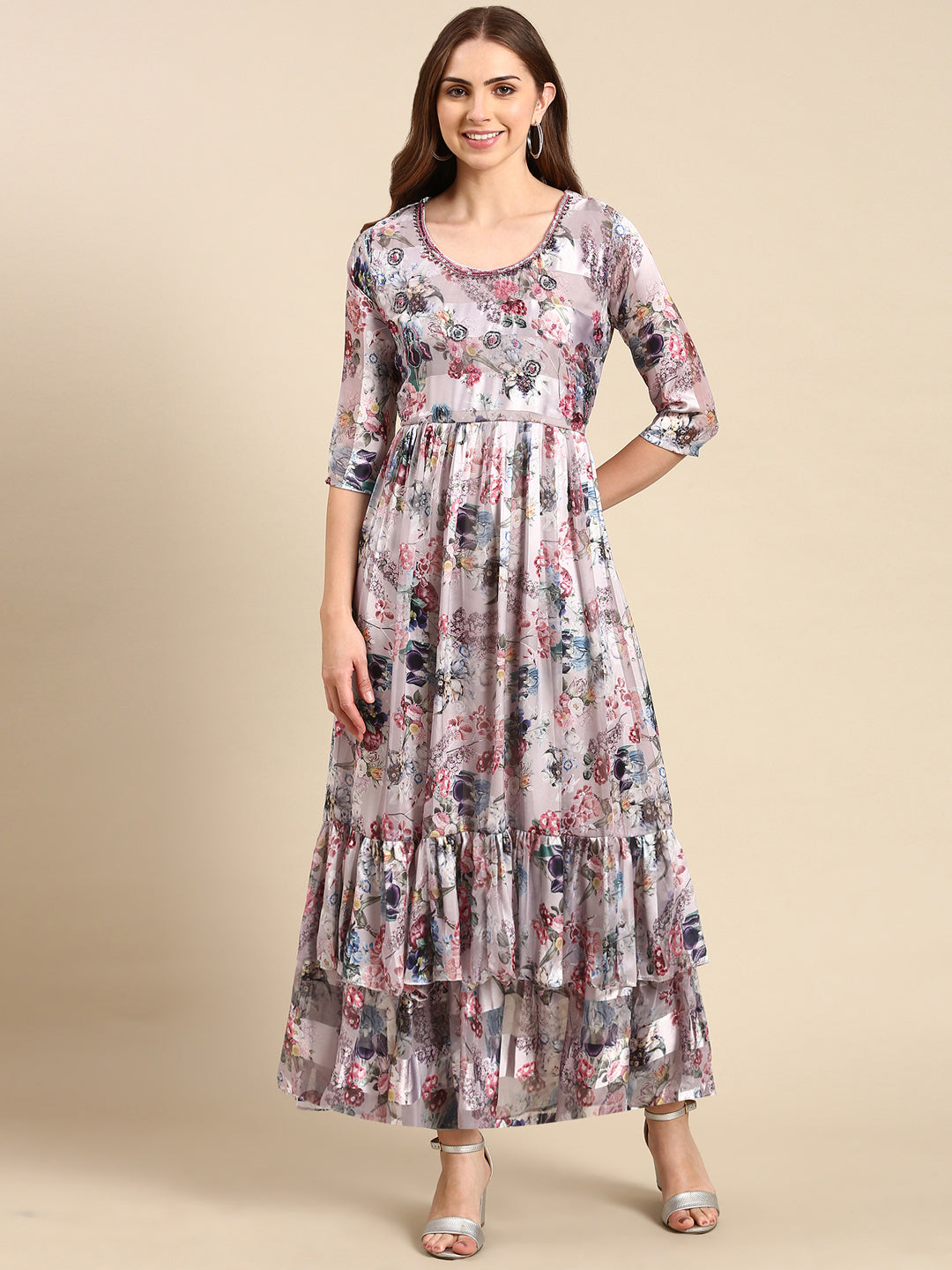 Women's Mauve Printed Maxi Dress