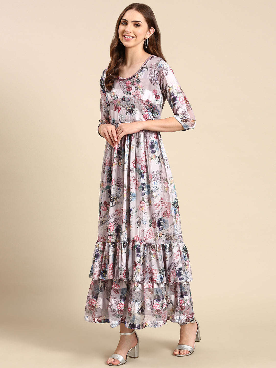 Women's Mauve Printed Maxi Dress