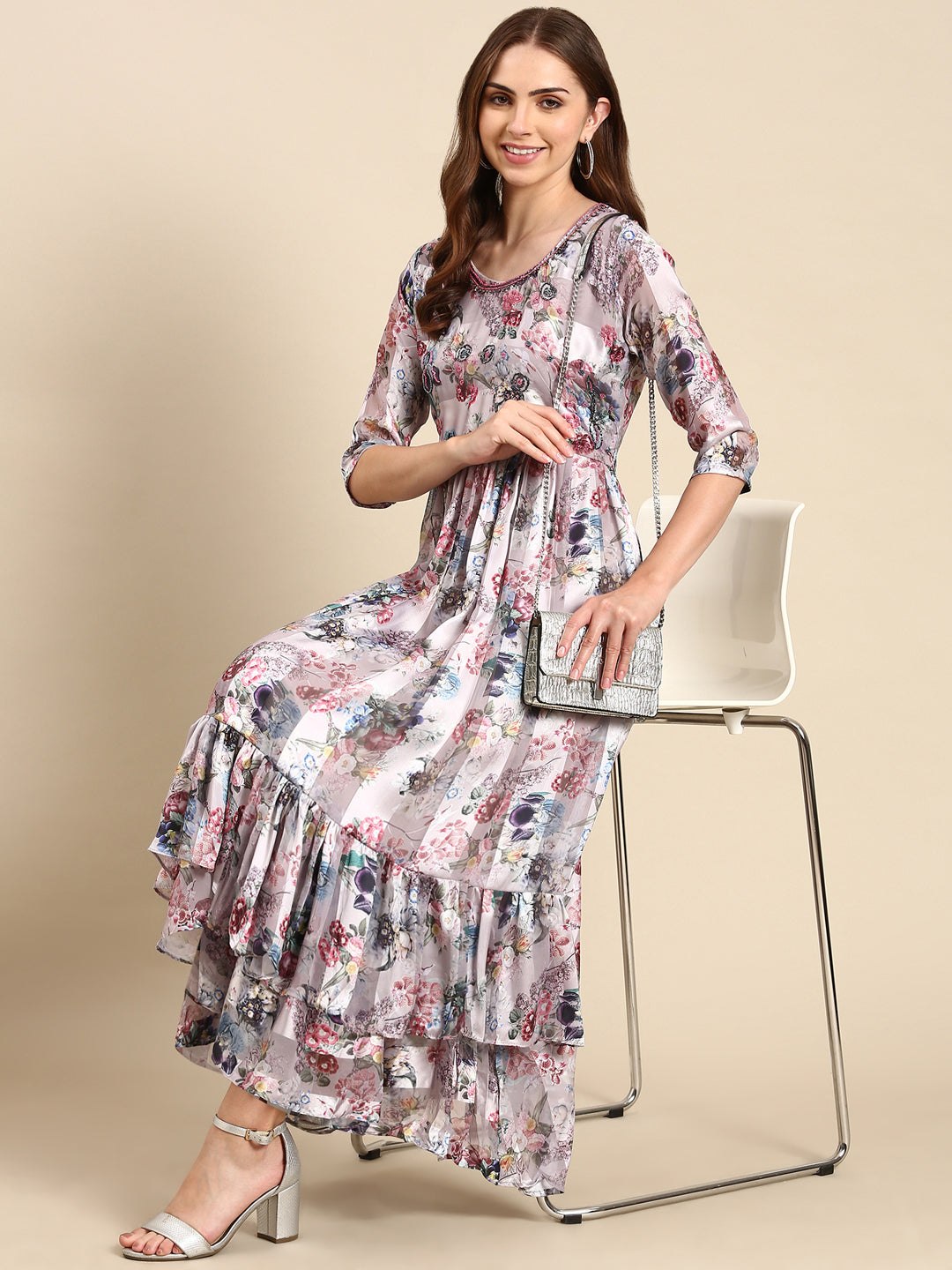 Women's Mauve Printed Maxi Dress