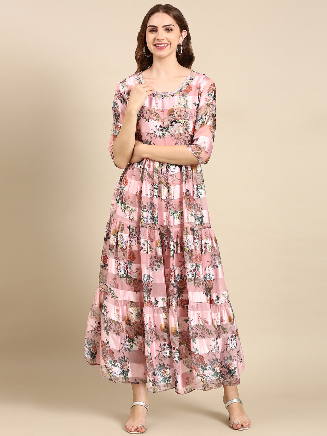 Women's Pink Printed Maxi Kurta