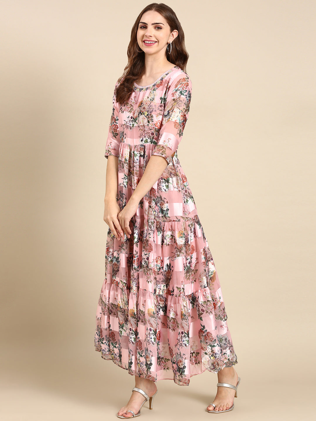 Women's Pink Printed Maxi Kurta