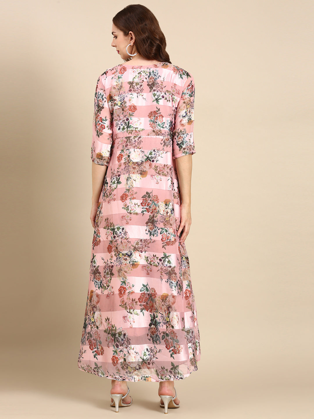 Women's Pink Printed Maxi Kurta