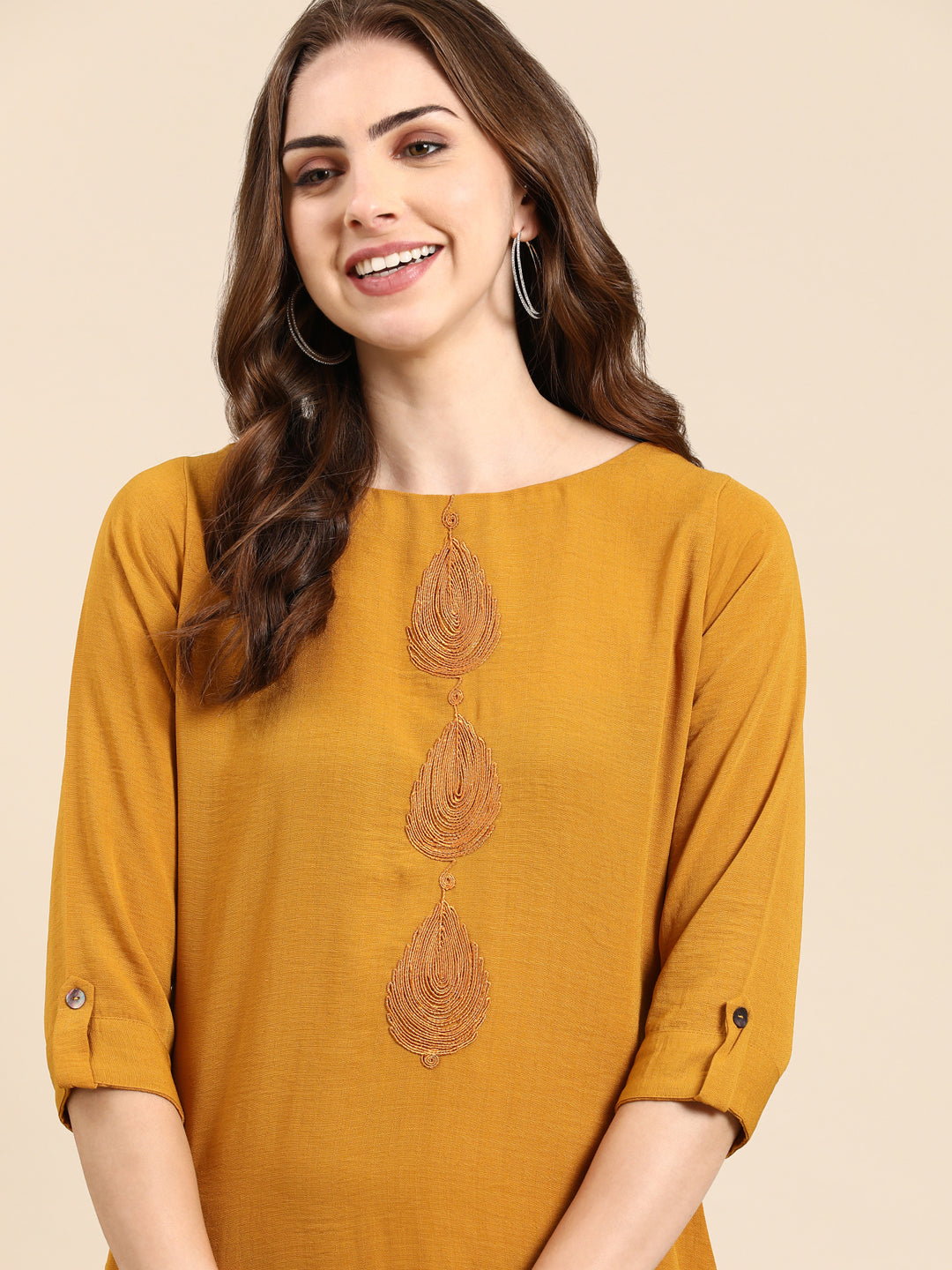 Women's Mustard Solid Straight Kurta