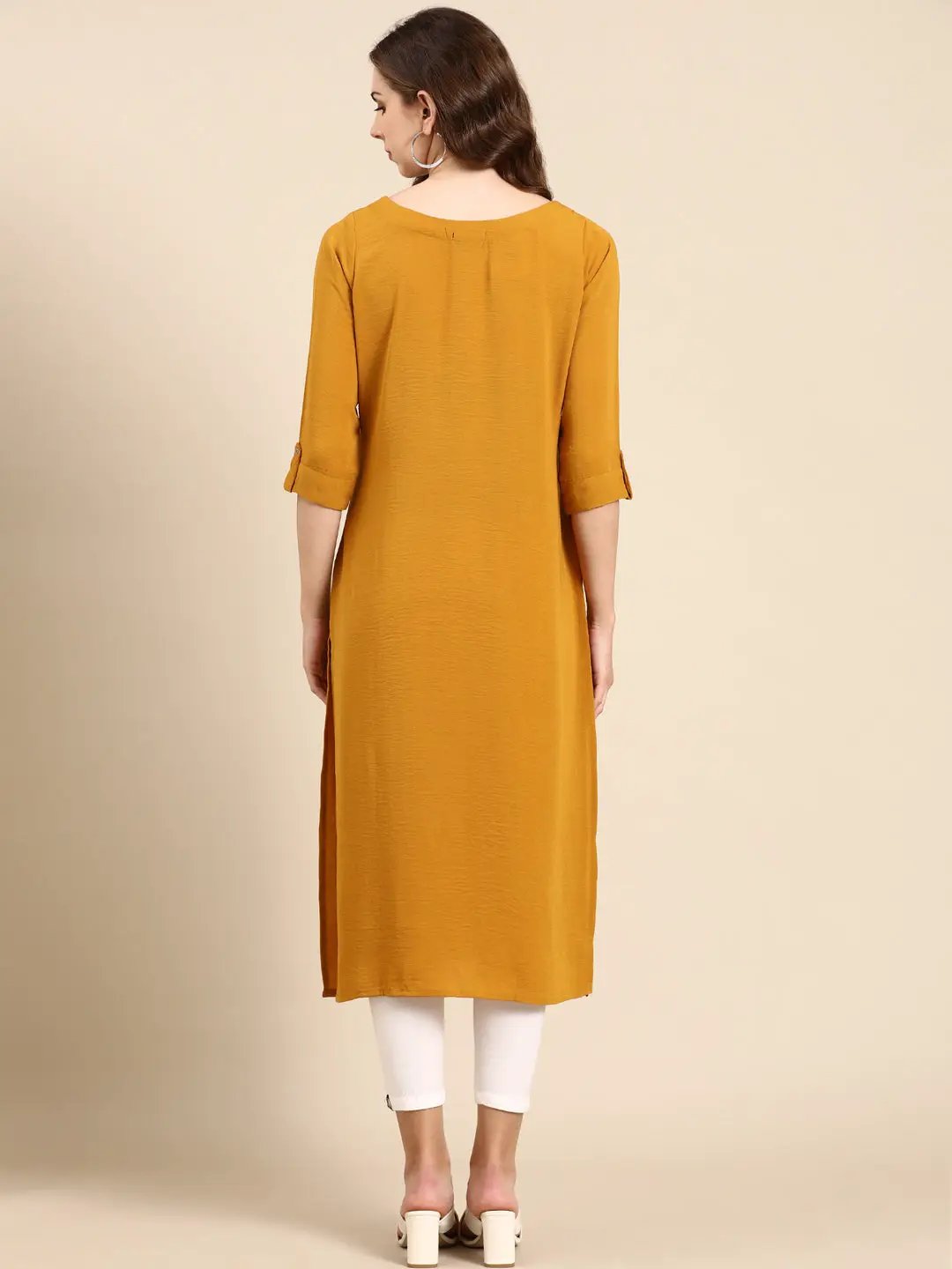 Women's Mustard Solid Straight Kurta