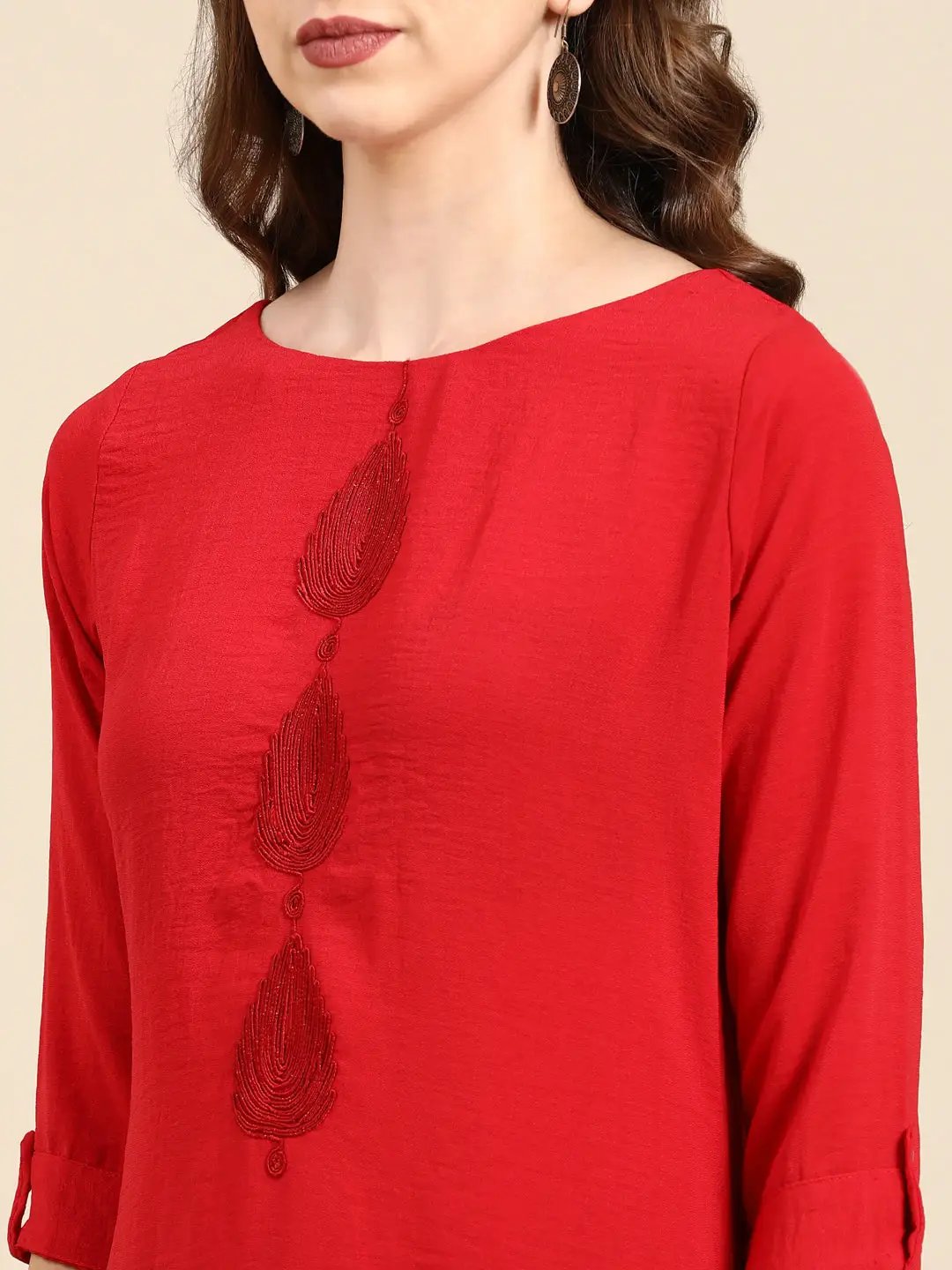 Women's Red Solid Straight Kurta