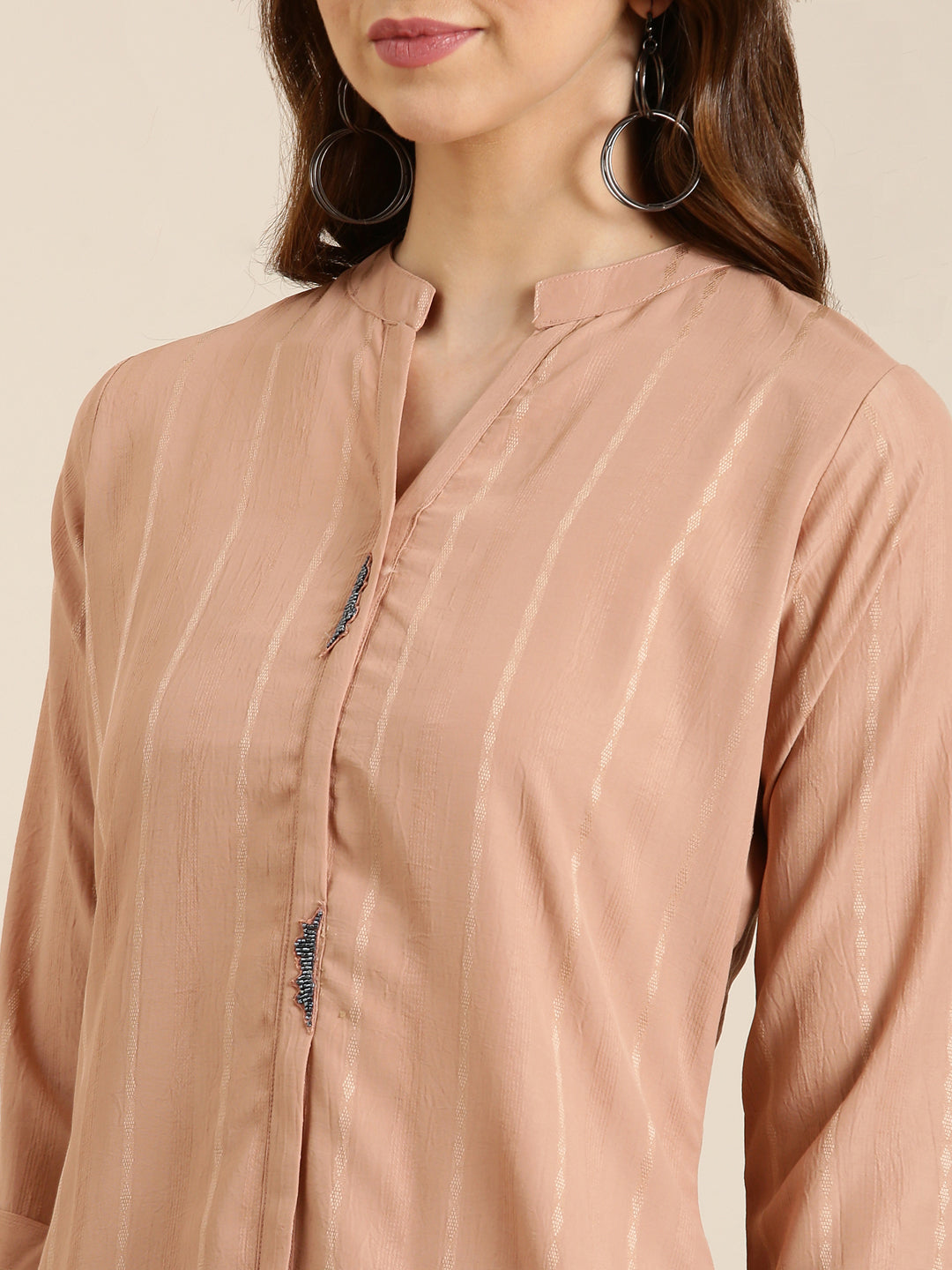 Women Peach Striped Straight Kurta