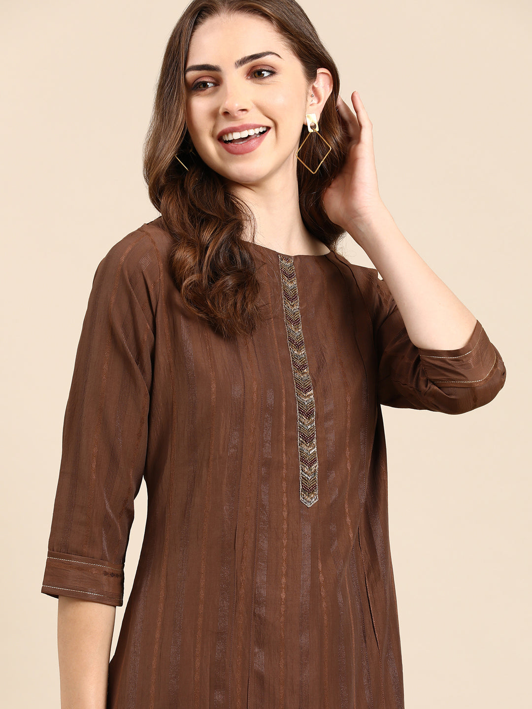 Women's Coffee Brown Solid Straight Kurta