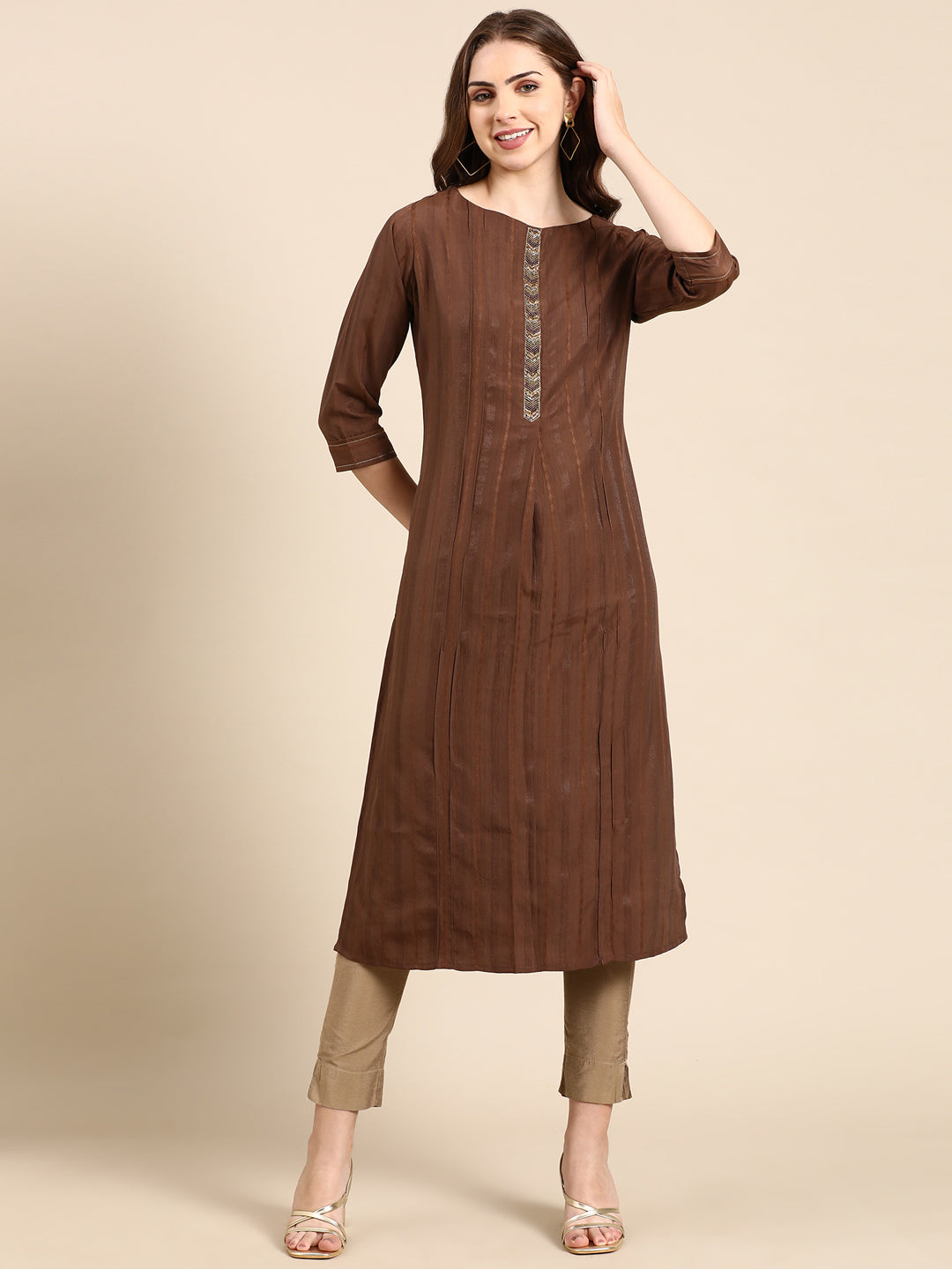 Women's Coffee Brown Solid Straight Kurta