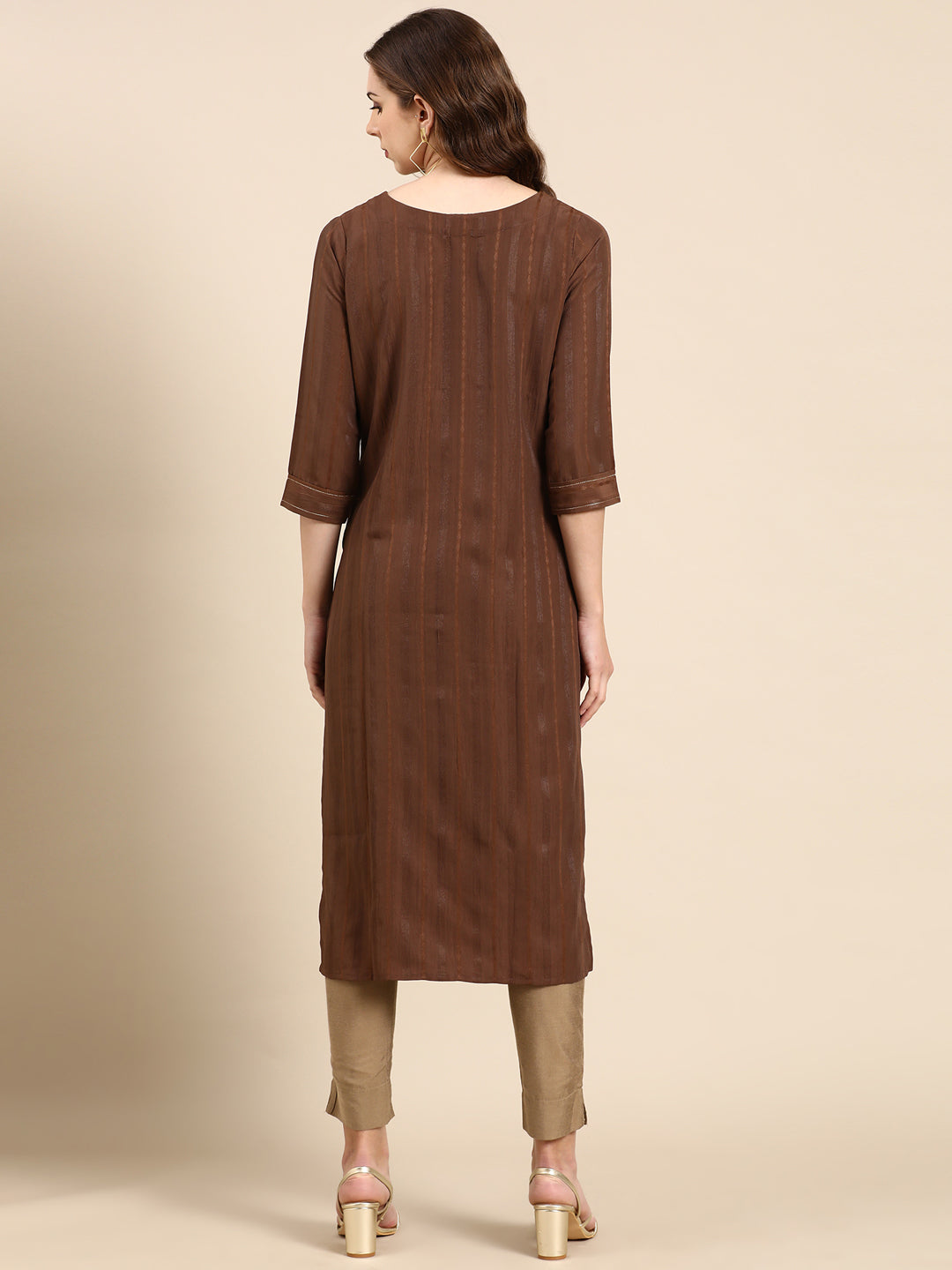 Women's Coffee Brown Solid Straight Kurta