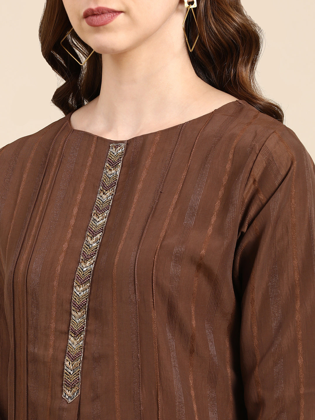 Women's Coffee Brown Solid Straight Kurta