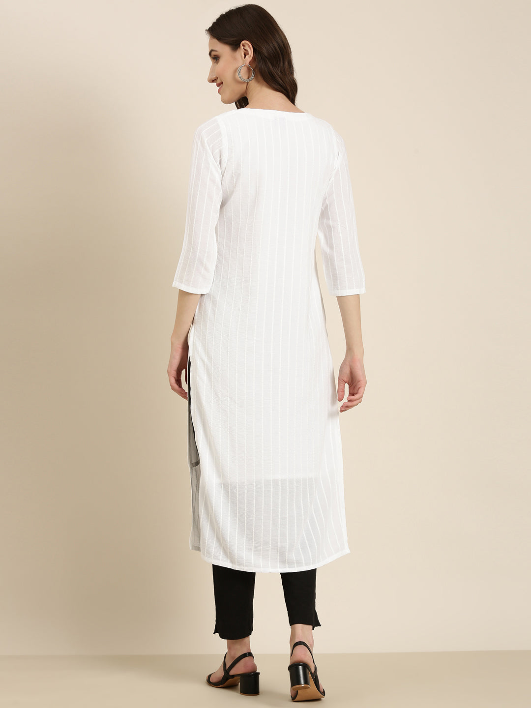 Women White Embellished Straight Kurta