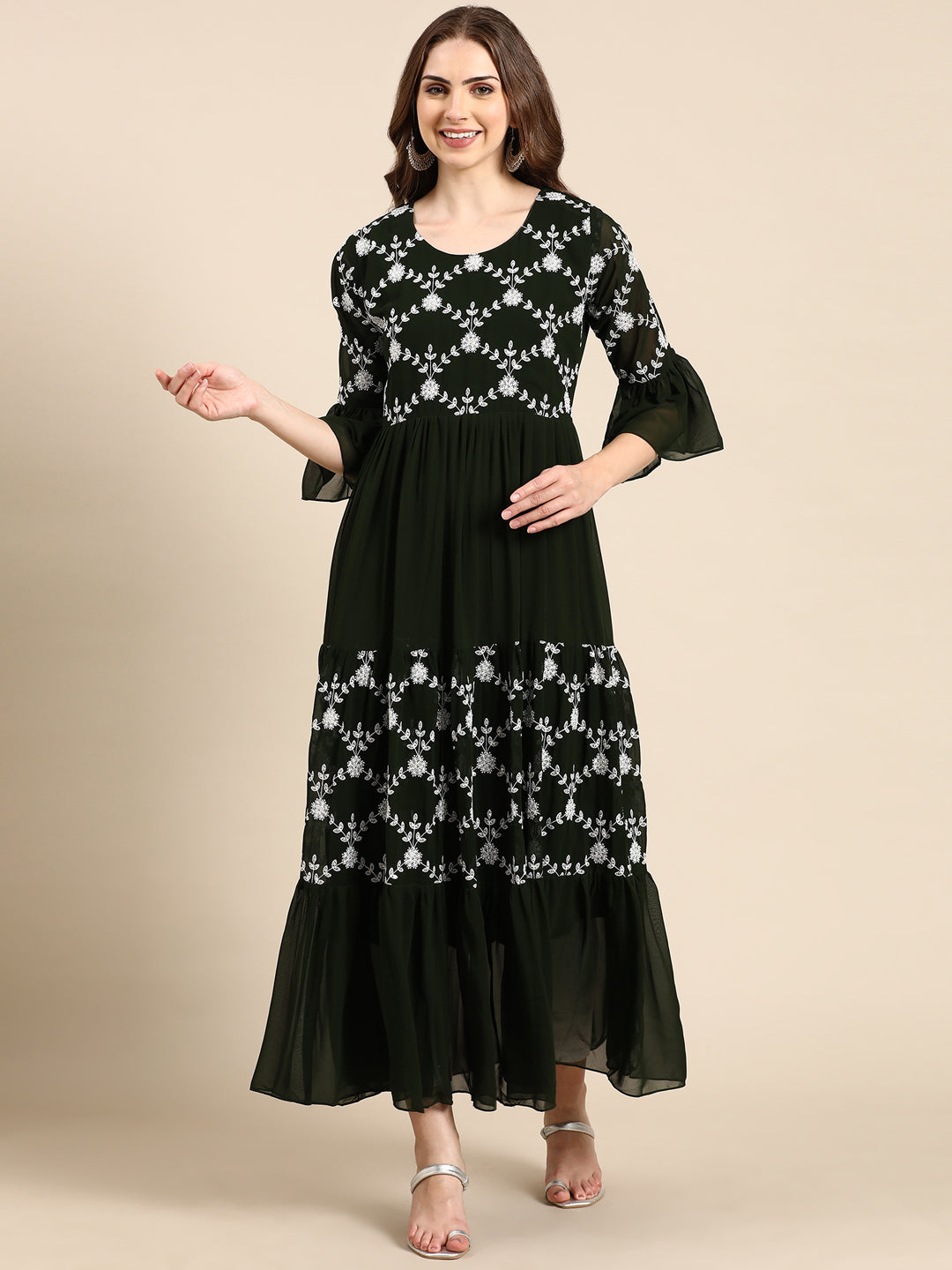 Women's Olive Embellished Anarkali Kurta