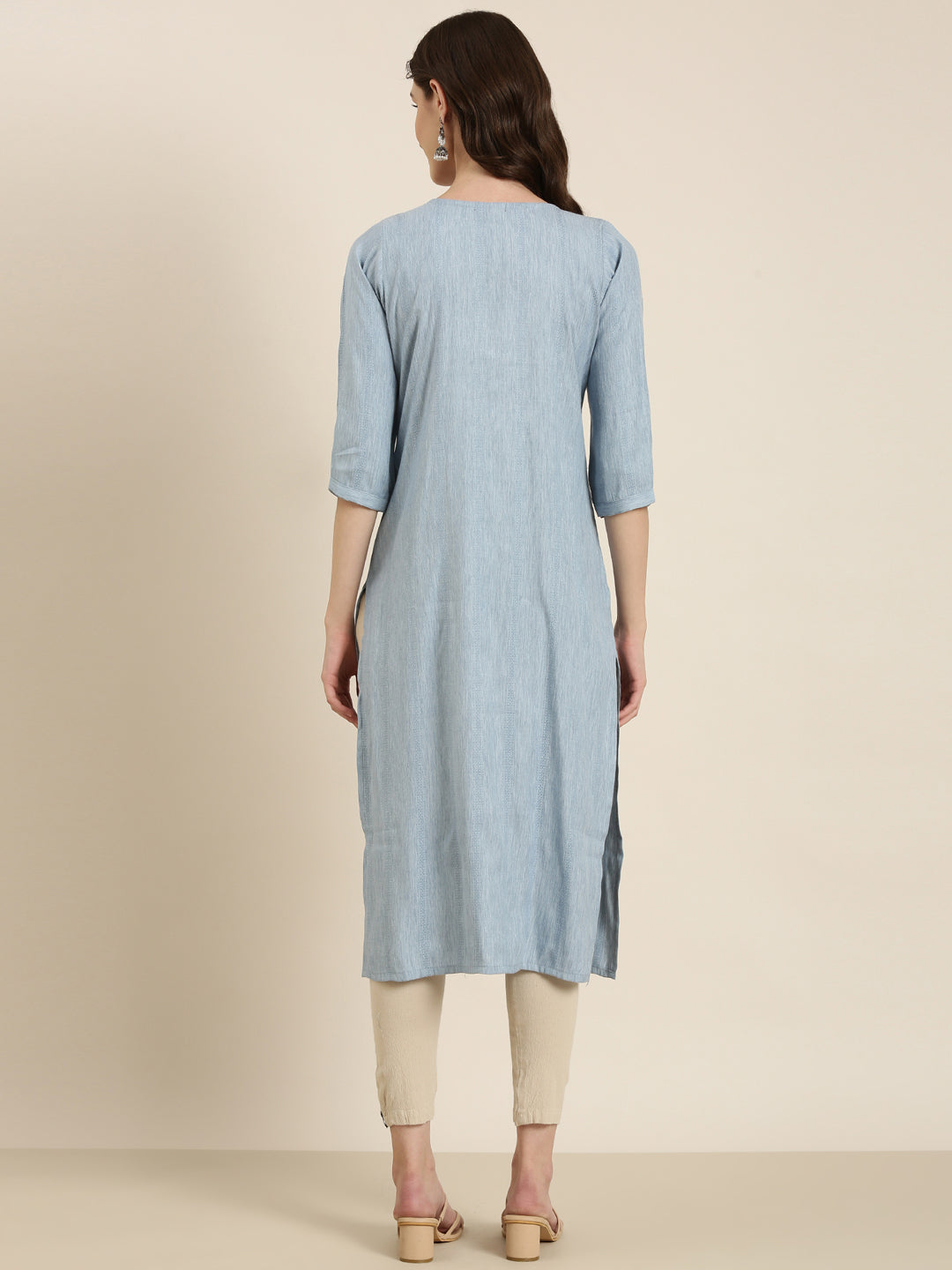 Women Blue Solid Straight Kurta