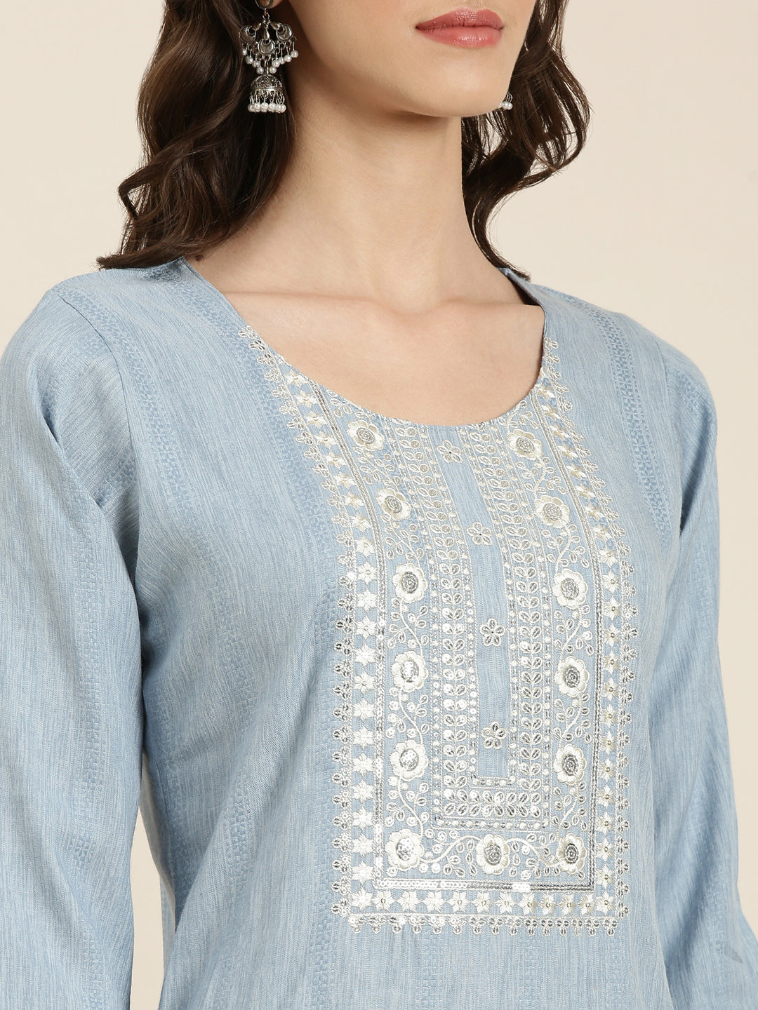 Women Blue Solid Straight Kurta