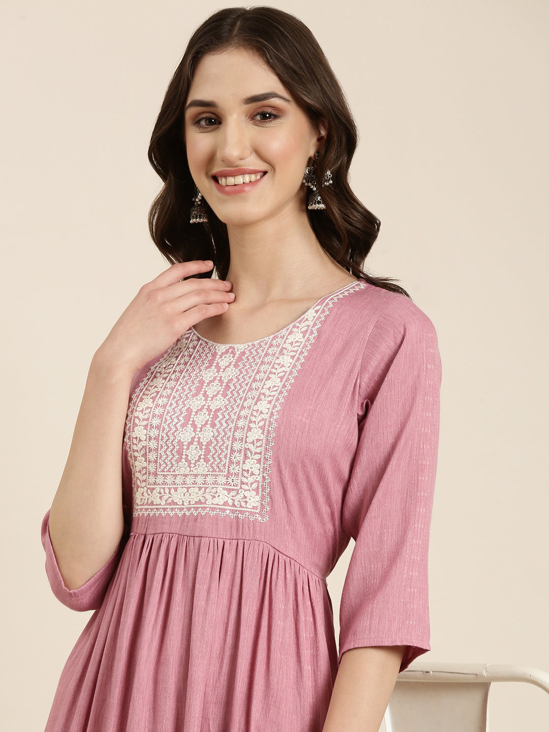 Women Pink Solid Anarkali Kurta