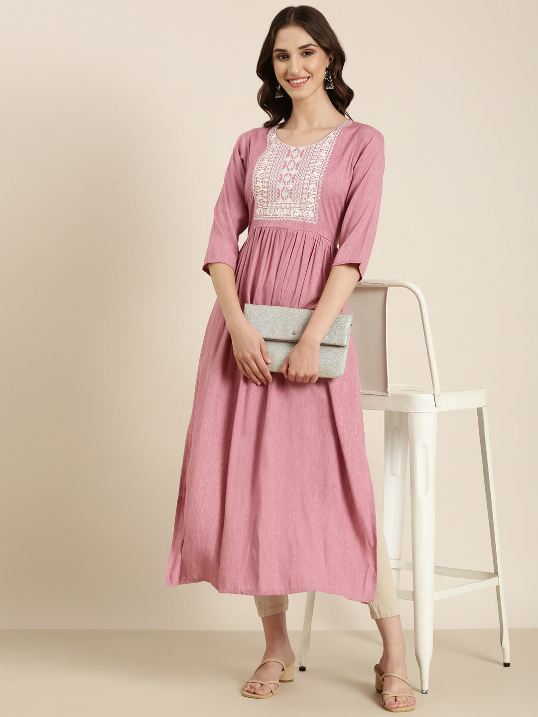 Women Pink Solid Anarkali Kurta