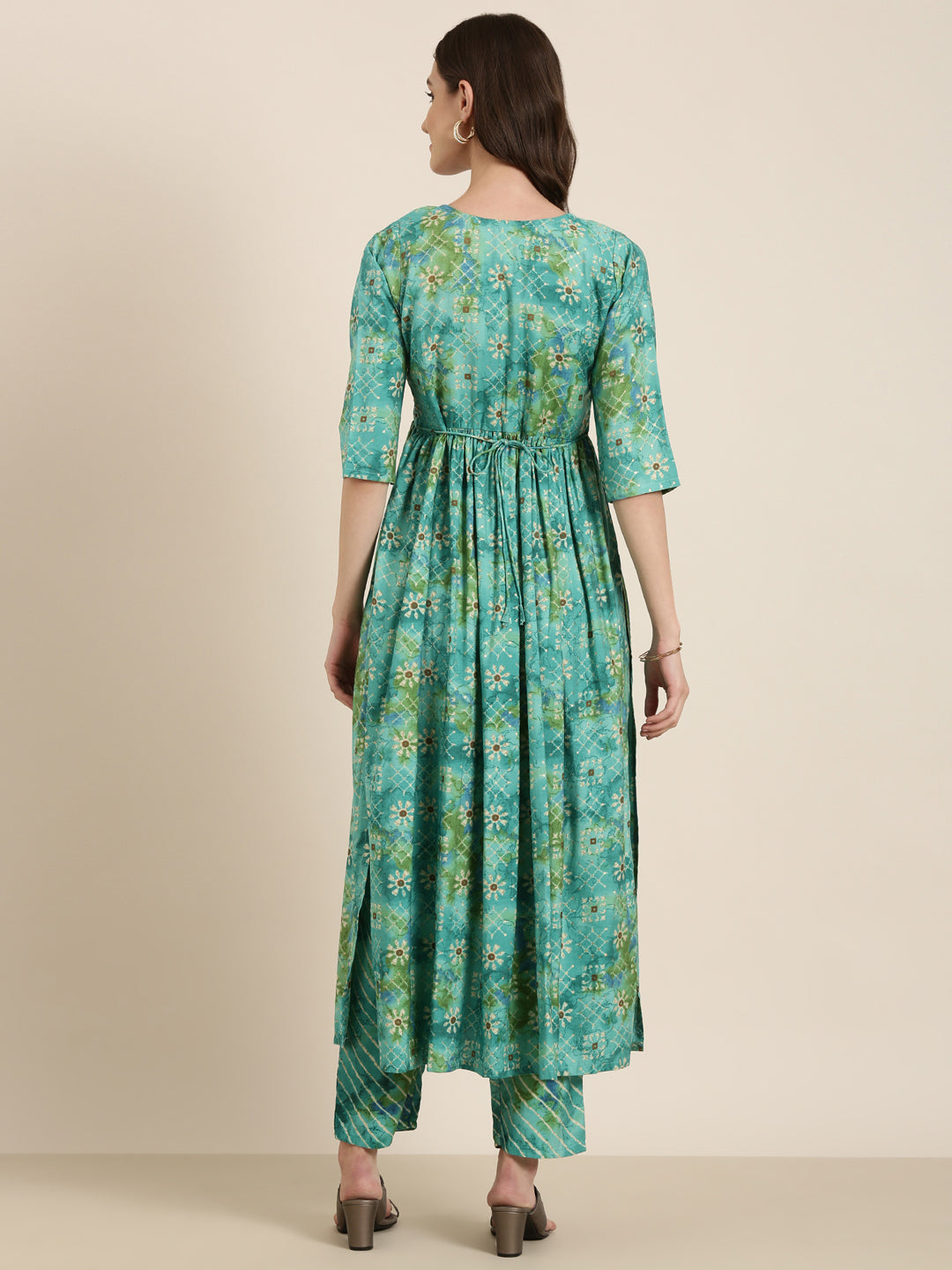 Women Teal Floral Kurta Set