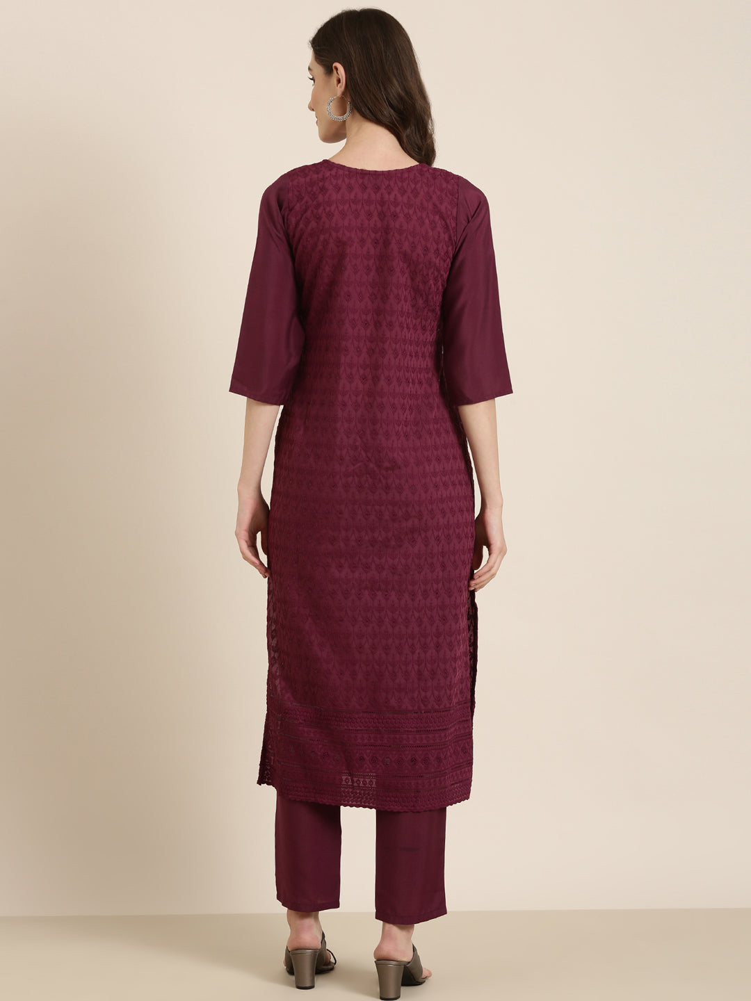 Women Violet Textured Kurta Set