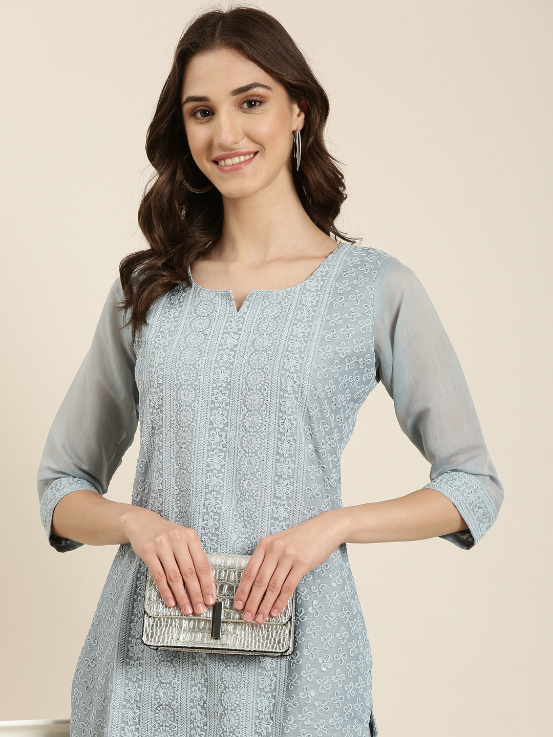 Women Blue Embellished Straight Kurta