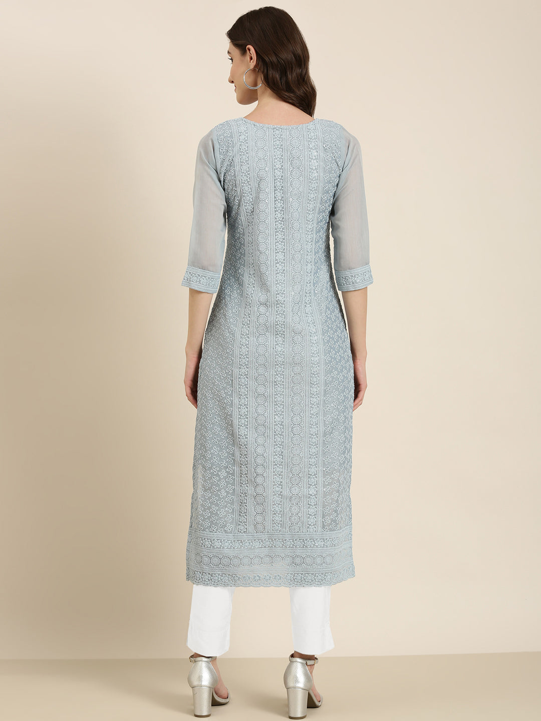 Women Blue Embellished Straight Kurta