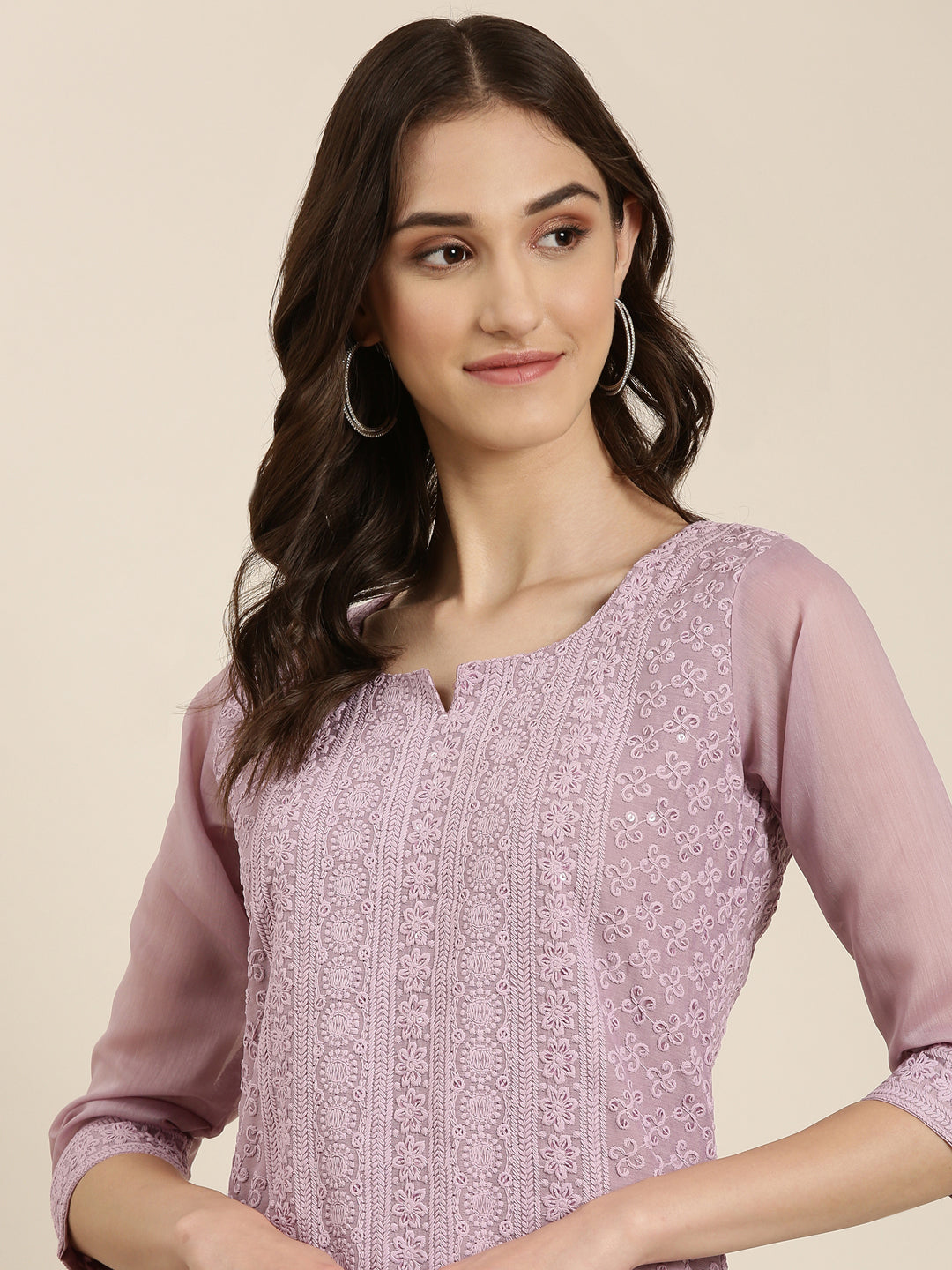 Women Lavender Embellished Straight Kurta