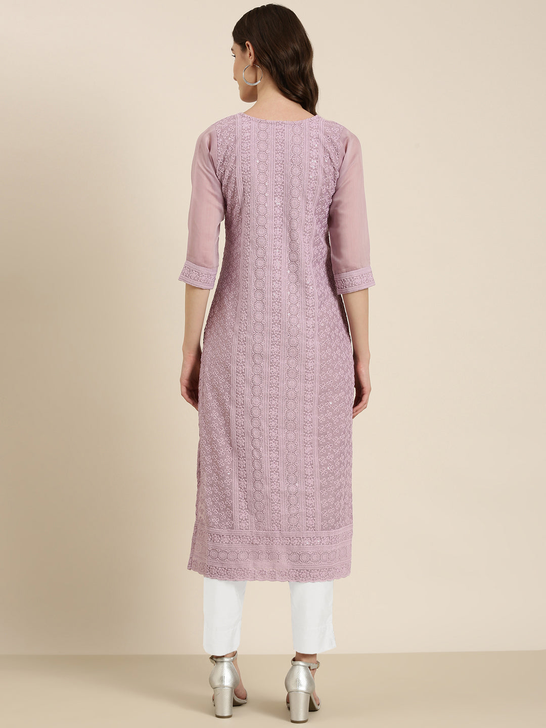 Women Lavender Embellished Straight Kurta