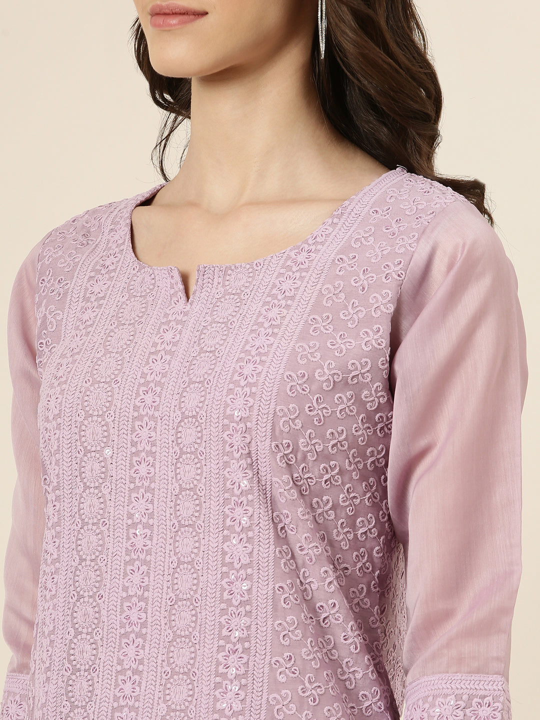 Women Lavender Embellished Straight Kurta