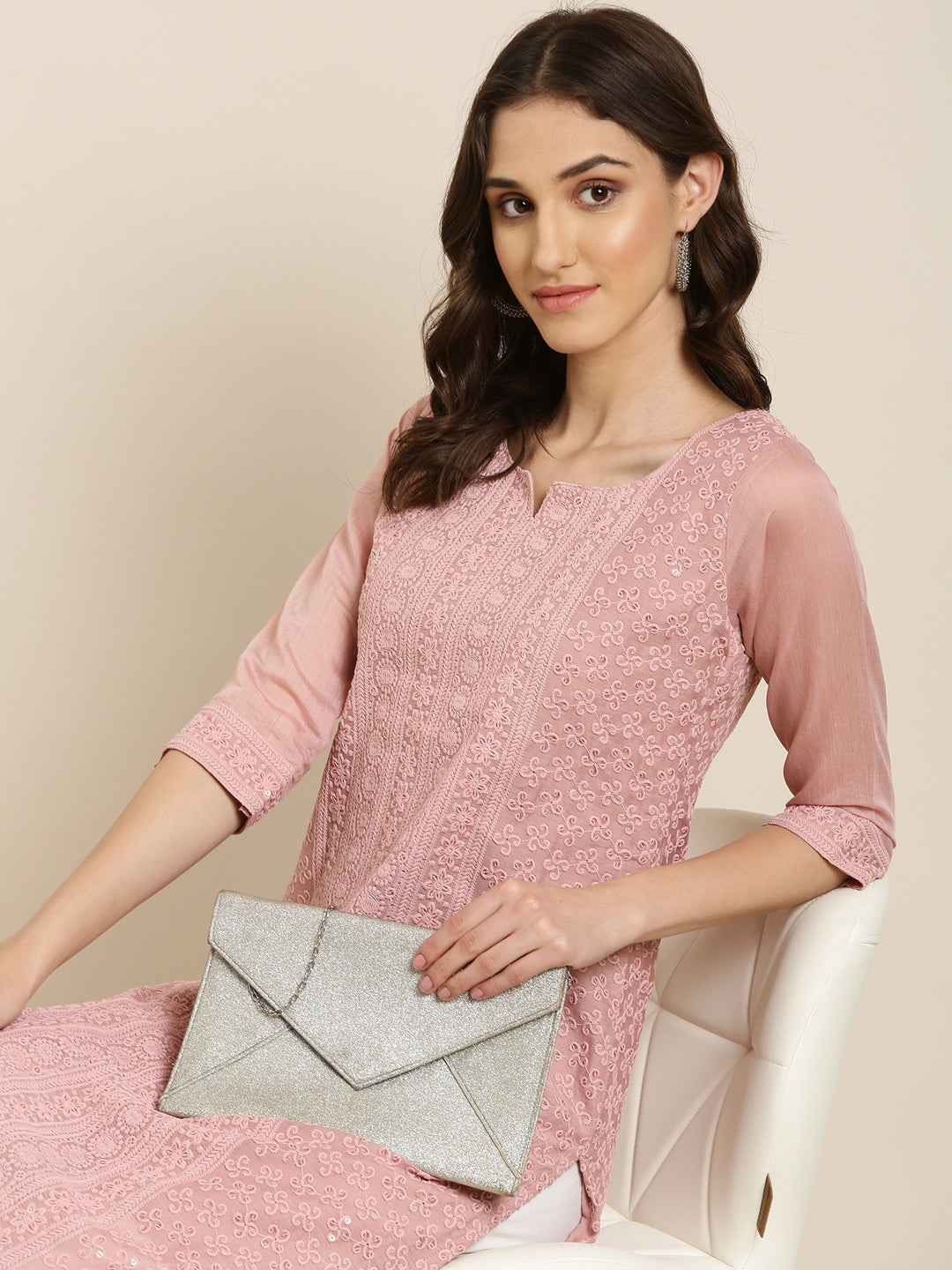 Women Pink Embellished Straight Kurta