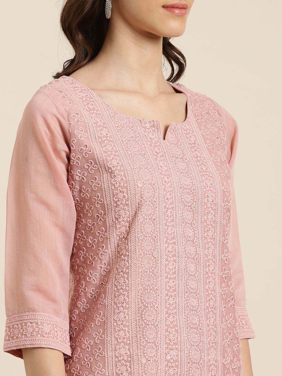 Women Pink Embellished Straight Kurta