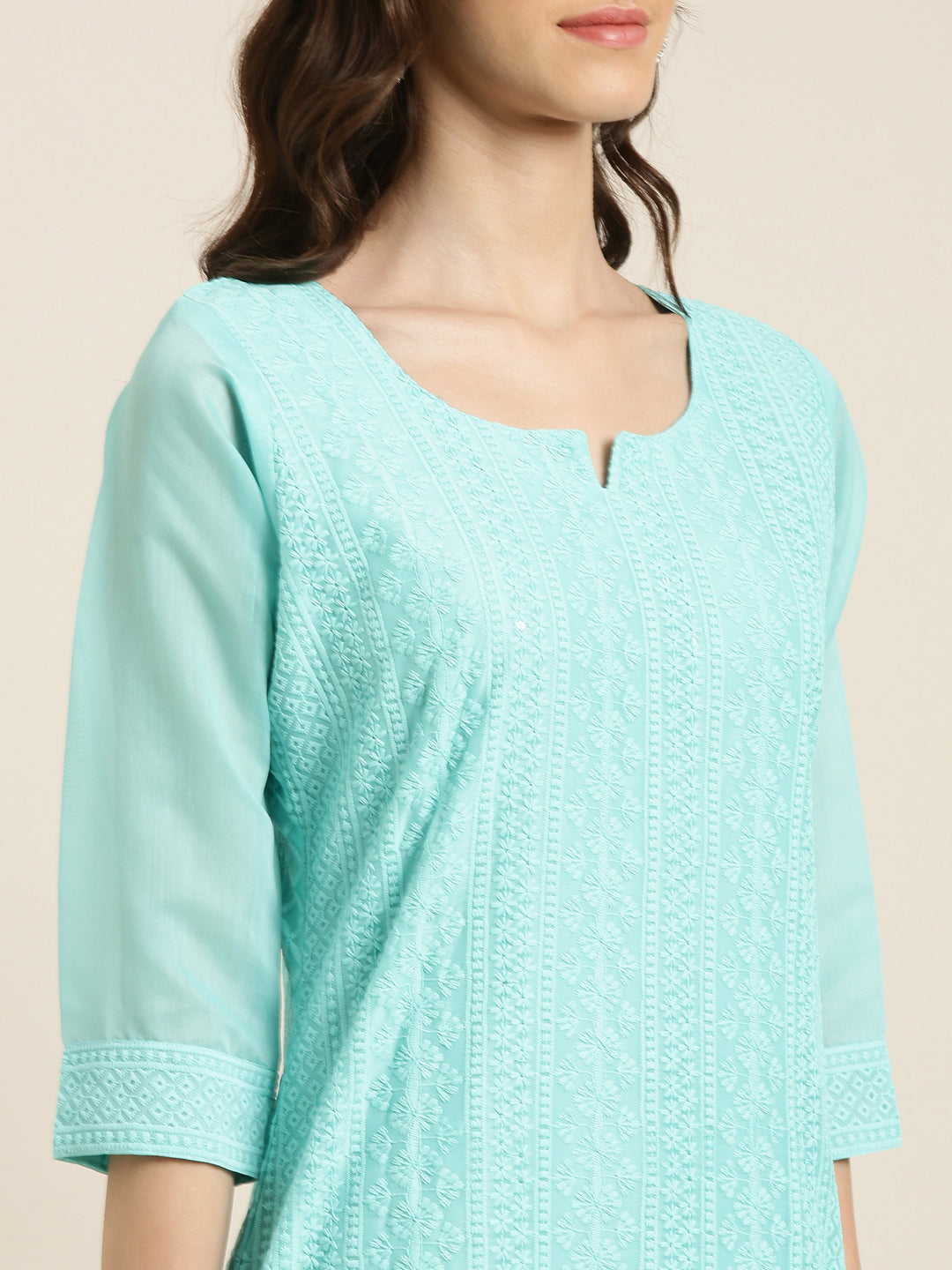 Women Turquoise Blue Embellished Straight Kurta