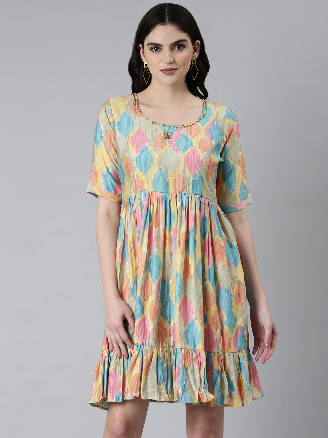 Women Multi Geometrical Fit and Flare Dress