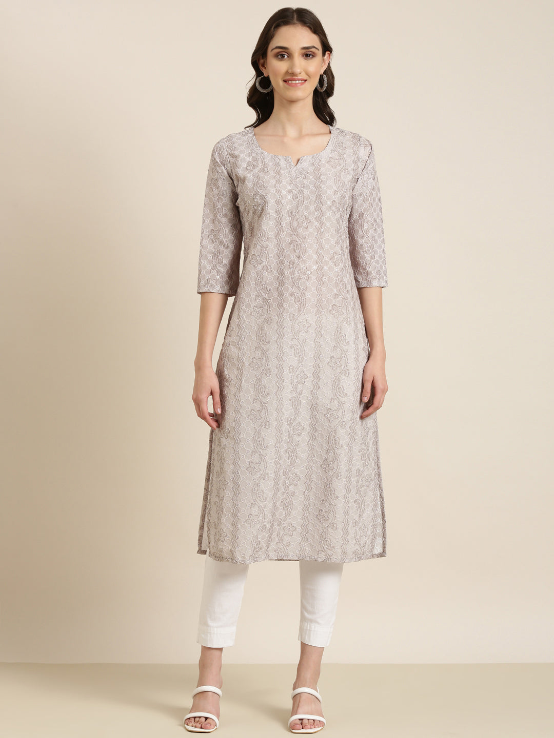 Women Sea Green Embellished Straight Kurta