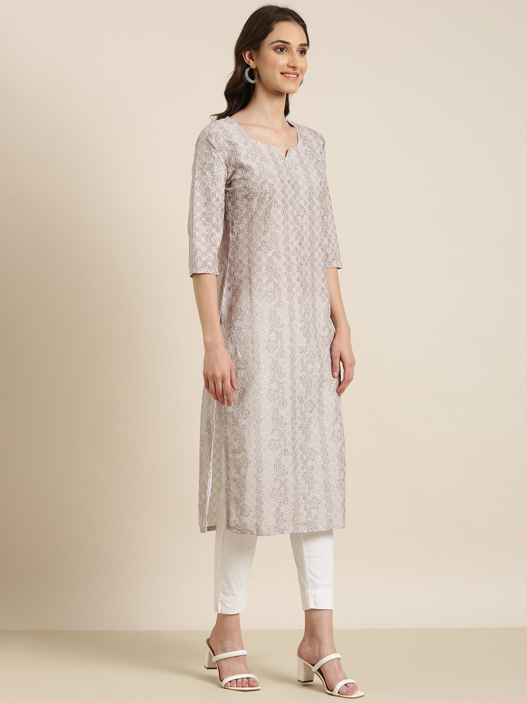 Women Sea Green Embellished Straight Kurta