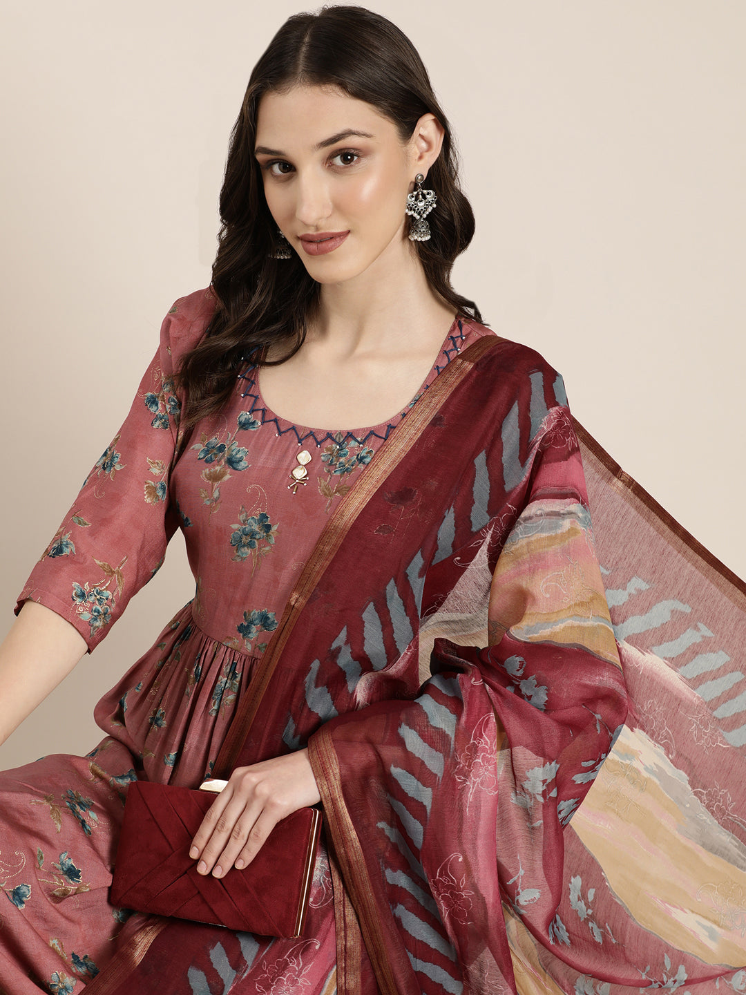 Women Mauve Floral Kurta Set