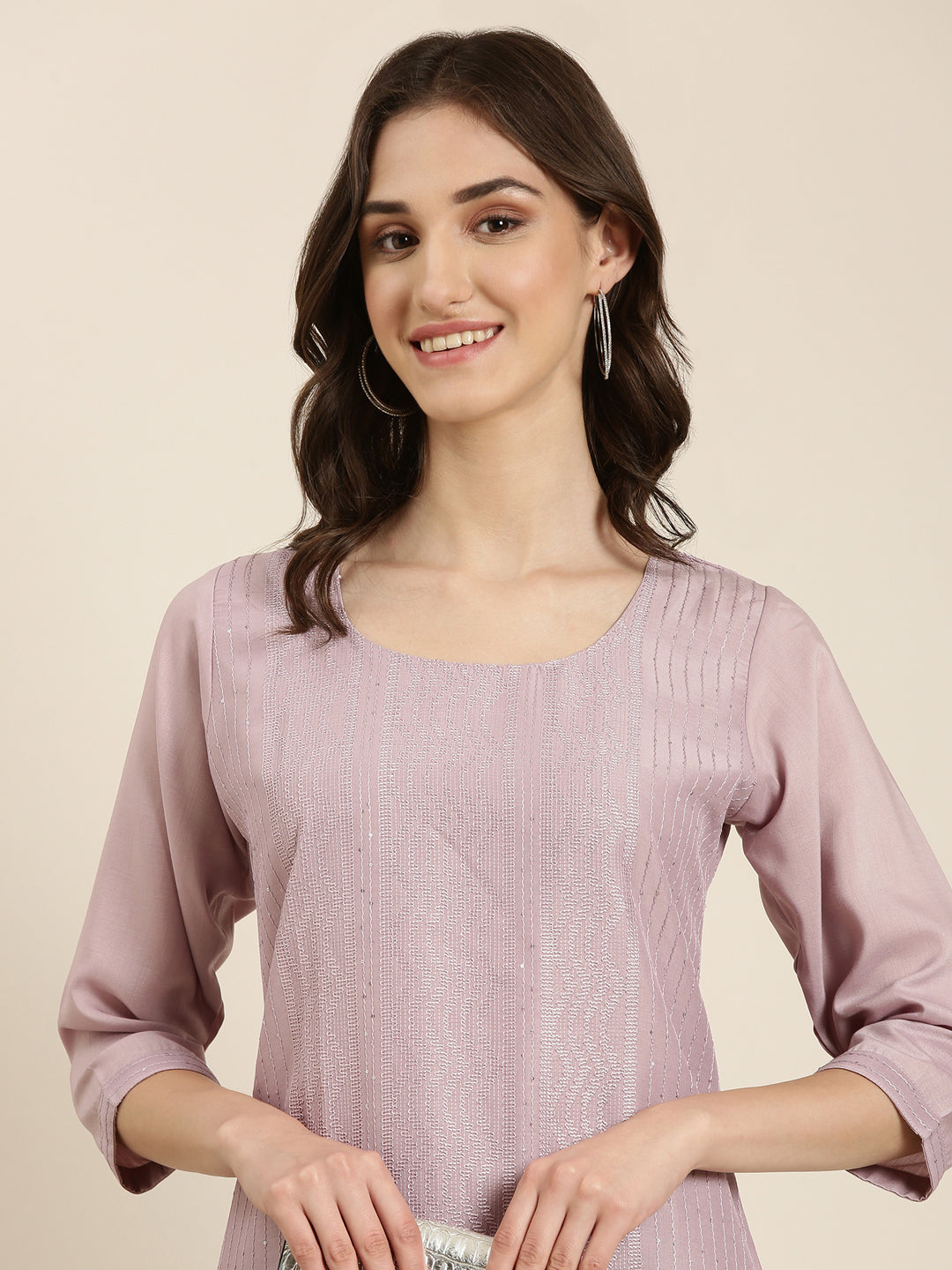 Women Lavender Embellished Straight Kurta